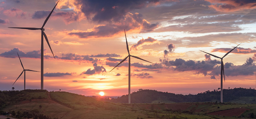 Sunset with wind turbines