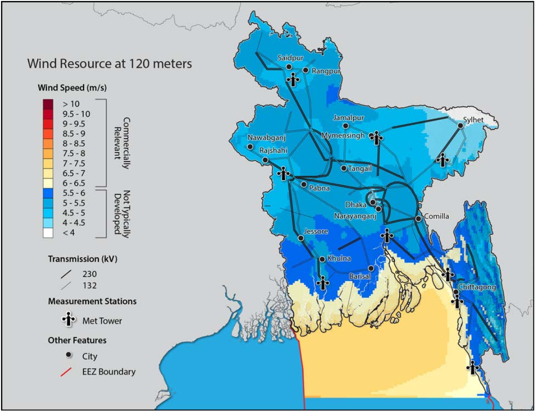 resource map from Bangladesh wind assessment study